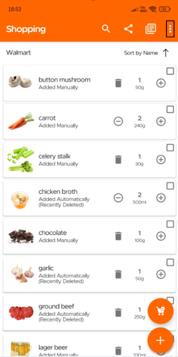 Shopping List page